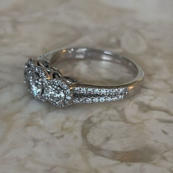 1.07 Carat Natural Diamond Past, Present, Future 14K Gold Engagement Ring $5,600 - Picture 6 of 15